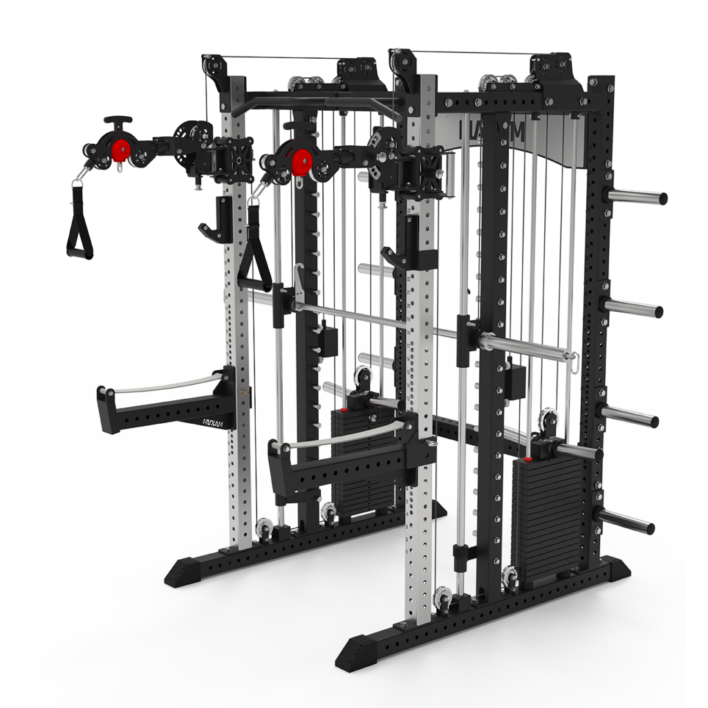 MAXUM Mutant Arms™: The Articulating Cable Arm Upgrade for Your Home Gym MAXUM SX2 Smith Machine Functional Trainer Squat Rack Home Gym